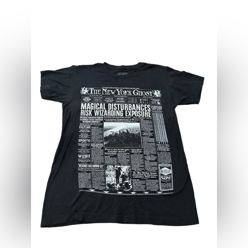 ♥️Fantastic Beasts Black Newspaper Screen Print Tshirt 100% Cotton Unisex Sz Sml